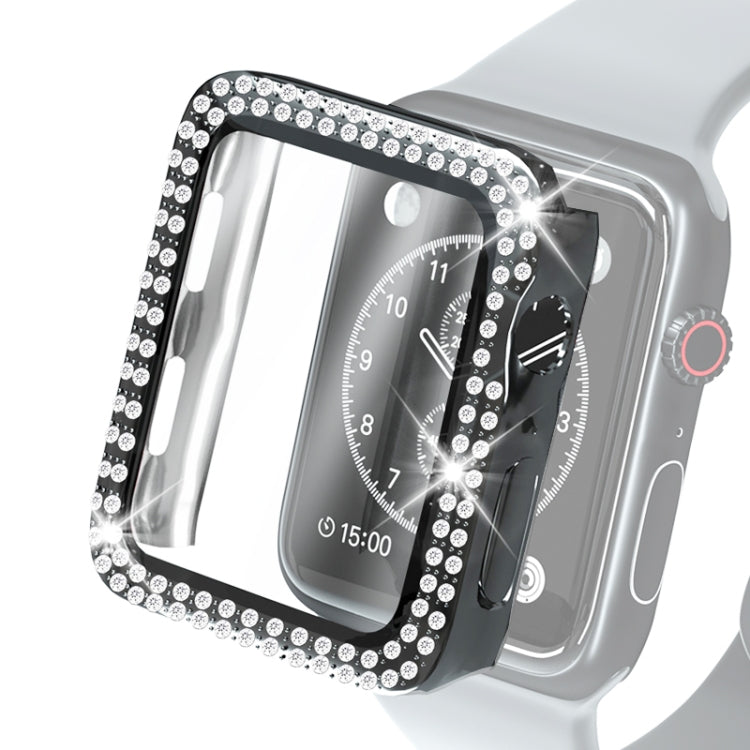Galvanisierte PC-Schutzhülle mit doppelten Reihen Diamanten und gehärteter Glasfolie für Apple Watch Series, für Apple Watch Series 6 / 5 / 4 / Watch SE 40 mm, für Apple Watch Series 6 / 5 / 4 / Watch SE 44 mm
