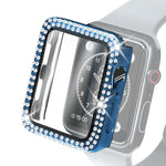 Galvanisierte PC-Schutzhülle mit doppelten Reihen Diamanten und gehärteter Glasfolie für Apple Watch Series, für Apple Watch Series 6 / 5 / 4 / Watch SE 40 mm, für Apple Watch Series 6 / 5 / 4 / Watch SE 44 mm
