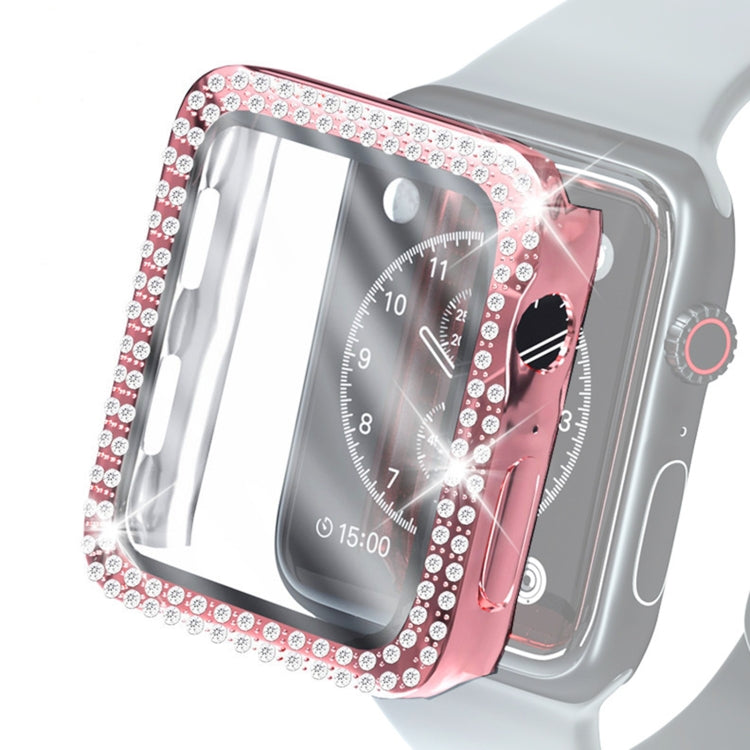 Galvanisierte PC-Schutzhülle mit doppelten Reihen Diamanten und gehärteter Glasfolie für Apple Watch Series, für Apple Watch Series 6 / 5 / 4 / Watch SE 40 mm, für Apple Watch Series 6 / 5 / 4 / Watch SE 44 mm