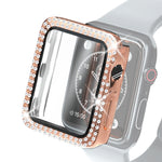 Galvanisierte PC-Schutzhülle mit doppelten Reihen Diamanten und gehärteter Glasfolie für Apple Watch Series, für Apple Watch Series 6 / 5 / 4 / Watch SE 40 mm, für Apple Watch Series 6 / 5 / 4 / Watch SE 44 mm