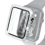 Galvanisierte PC-Schutzhülle mit doppelten Reihen Diamanten und gehärteter Glasfolie für Apple Watch Series, für Apple Watch Series 6 / 5 / 4 / Watch SE 40 mm, für Apple Watch Series 6 / 5 / 4 / Watch SE 44 mm