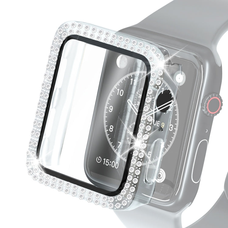 Galvanisierte PC-Schutzhülle mit doppelten Reihen Diamanten und gehärteter Glasfolie für Apple Watch Series, für Apple Watch Series 6 / 5 / 4 / Watch SE 40 mm, für Apple Watch Series 6 / 5 / 4 / Watch SE 44 mm