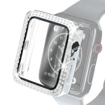 Galvanisierte PC-Schutzhülle mit doppelten Reihen Diamanten und gehärteter Glasfolie für Apple Watch Series, für Apple Watch Series 6 / 5 / 4 / Watch SE 40 mm, für Apple Watch Series 6 / 5 / 4 / Watch SE 44 mm
