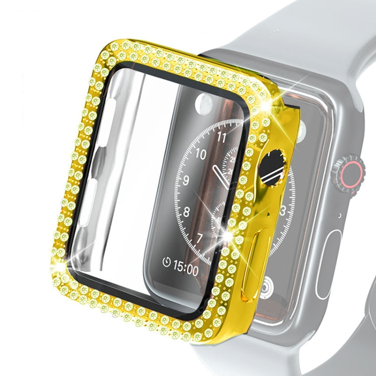 Galvanisierte PC-Schutzhülle mit doppelten Reihen Diamanten und gehärteter Glasfolie für Apple Watch Series, für Apple Watch Series 6 / 5 / 4 / Watch SE 40 mm, für Apple Watch Series 6 / 5 / 4 / Watch SE 44 mm
