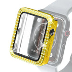 Electroplating PC Double Rows Diamond Protective Case with Tempered Glass Film For Apple Watch Series, 3 & 2 & 1 38mm, 3 & 2 & 1 42mm