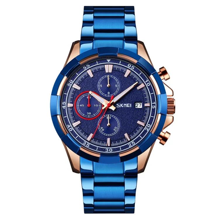 SKMEI 9192 Herren Kalender Timing Edelstahlarmband Leuchtquarz-Uhr