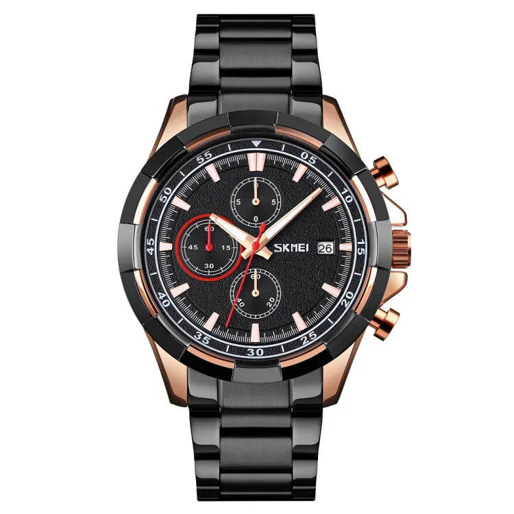 SKMEI 9192 Herren Kalender Timing Edelstahlarmband Leuchtquarz-Uhr