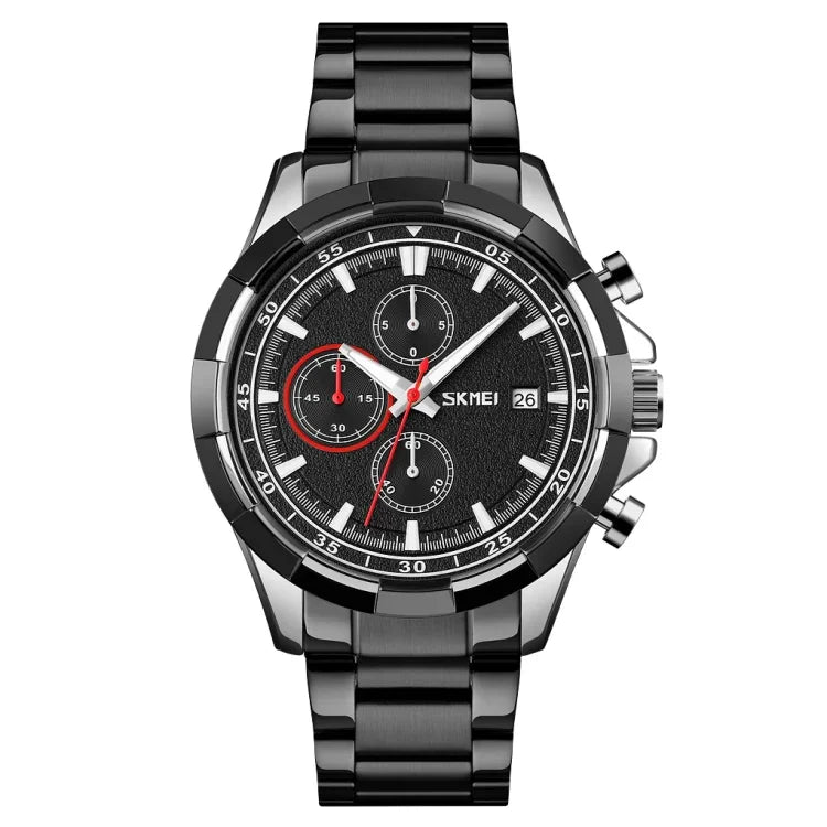 SKMEI 9192 Herren Kalender Timing Edelstahlarmband Leuchtquarz-Uhr