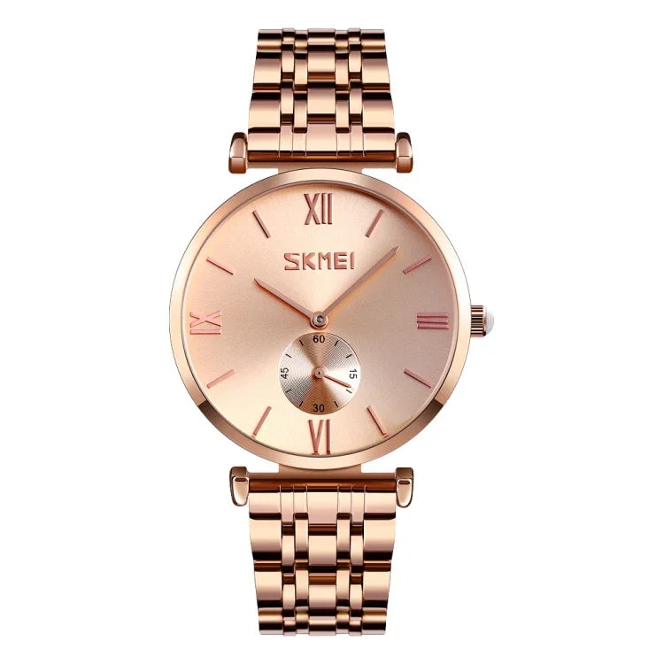 SKMEI 9198 Schlichte Quarzuhr mit römischen Ziffern und Metallarmband für Paare