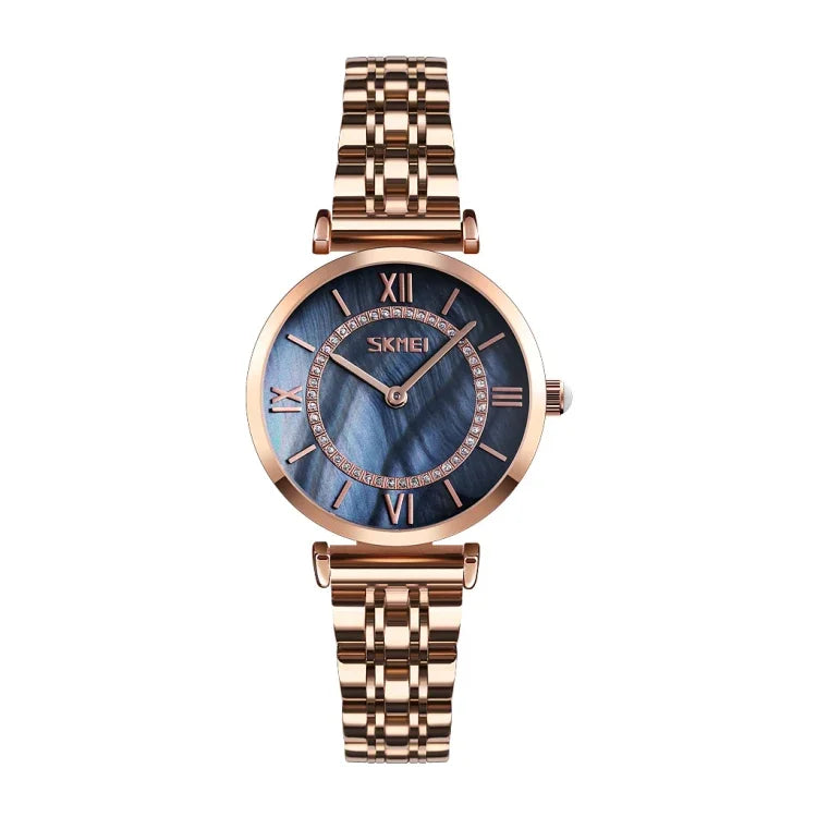 SKMEI 9198 Schlichte Quarzuhr mit römischen Ziffern und Metallarmband für Paare