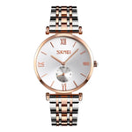 SKMEI 9198 Schlichte Quarzuhr mit römischen Ziffern und Metallarmband für Paare