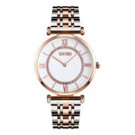 SKMEI 9198 Schlichte Quarzuhr mit römischen Ziffern und Metallarmband für Paare