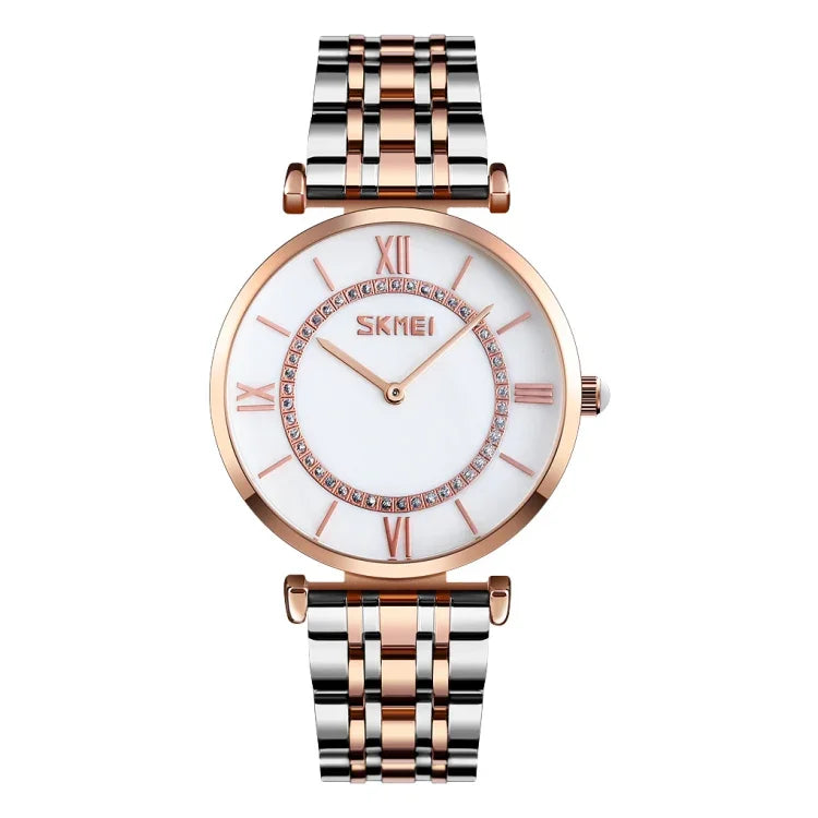 SKMEI 9198 Schlichte Quarzuhr mit römischen Ziffern und Metallarmband für Paare