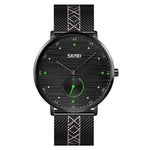 SKMEI 9218 Herren Quarz-Armbanduhr mit horizontal gestreiftem Zifferblatt und arabischen Ziffern, Milanaise-Armband