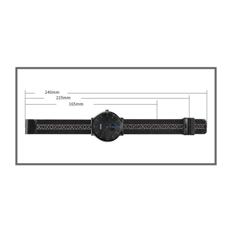 SKMEI 9218 Herren Quarz-Armbanduhr mit horizontal gestreiftem Zifferblatt und arabischen Ziffern, Milanaise-Armband
