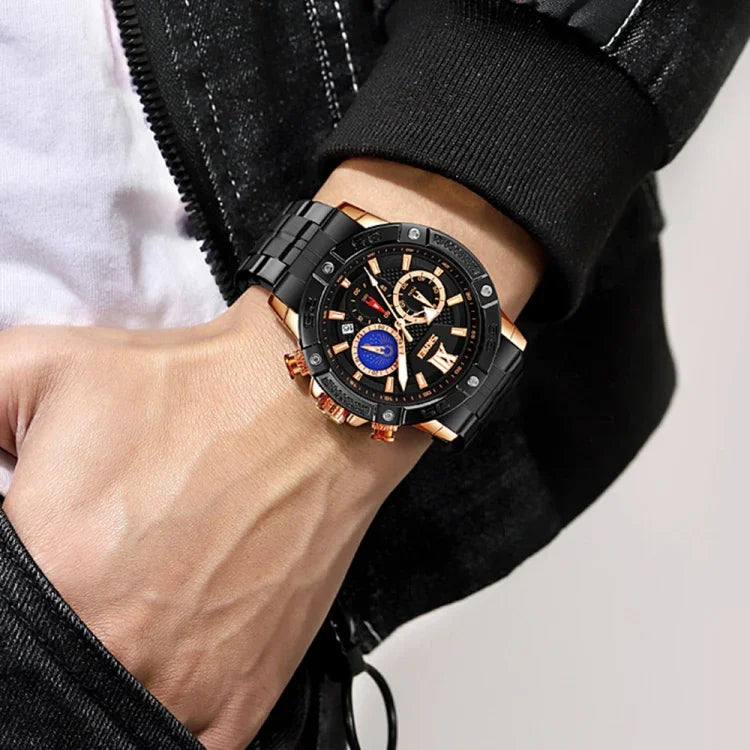 SKMEI 9235 Herrenuhr mit Mondphase, Stoppuhr, Edelstahlarmband, Quarzuhr
