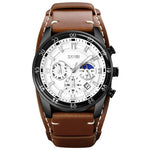 SKMEI 9249 Herren Mondphasen Kalender Stoppuhr Lederarmband Quarzuhr