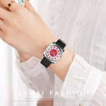 SKMEI Q029 Damen Quarzuhr mit Telefonnummern-Zifferblatt und Lederarmband