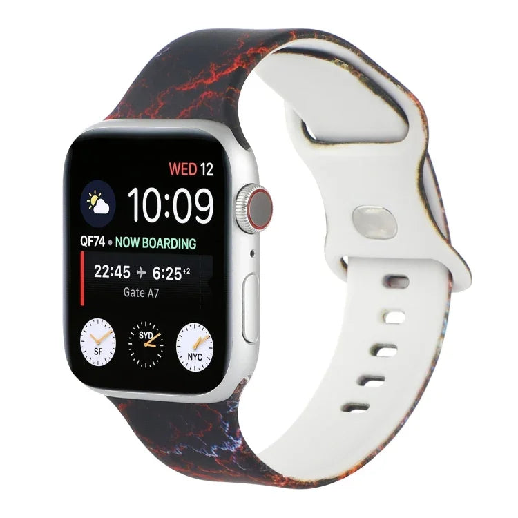 Bedrucktes Ersatzarmband mit 8 Schnallen für Apple Watch Series 7 (45 mm), 6, SE, 5, 4 (44 mm), 3, 2, 1 (42 mm) und 7 (41 mm), 6, SE, 5, 4 (40 mm) sowie 3, 2, 1 (38 mm).
