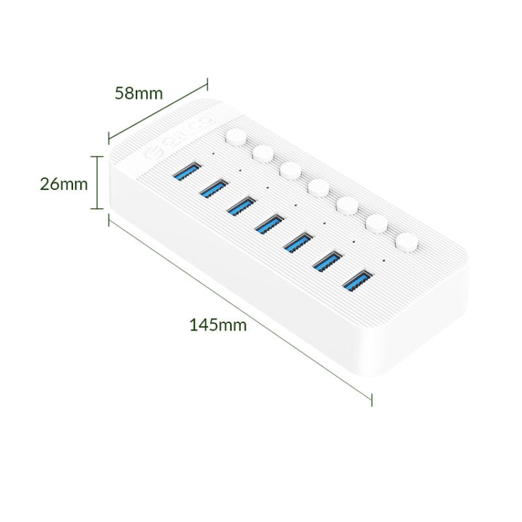 ORICO CT2U3-7AB-WH 7-in-1 Kunststoffstreifen Multi-Port USB-HUB mit Einzelschaltern, CT2U3-7AB-BK UK-Stecker, CT2U3-7AB-WH UK-Stecker, CT2U3-7AB-BK EU-Stecker, CT2U3-7AB-WH EU-Stecker, CT2U3-7AB-BK AU-Stecker, CT2U3-7AB-WH AU-Stecker