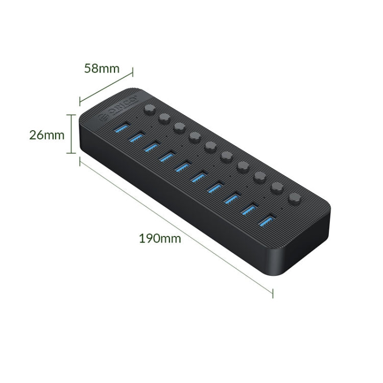 ORICO CT2U3-10AB-WH 10-in-1 Kunststoffstreifen Multi-Port USB-HUB mit Einzelschaltern, CT2U3-10AB-BK AU-Stecker, CT2U3-10AB-WH AU-Stecker, CT2U3-10AB-BK UK-Stecker, CT2U3-10AB-WH UK-Stecker, CT2U3-10AB-BK EU-Stecker, CT2U3-10AB-WH EU-Stecker