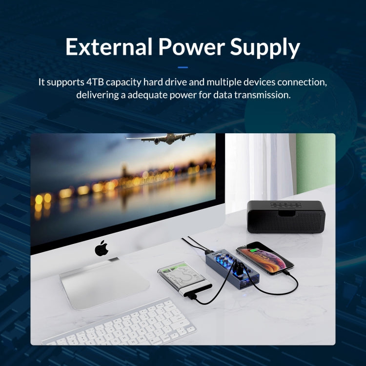 ORICO AT2U3-7AB-GY-BP 7-in-1 Aluminiumlegierung Multi-Port USB-HUB mit Einzelschaltern, EU-Stecker, UK-Stecker, AU-Stecker