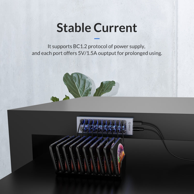 ORICO AT2U3-7AB-GY-BP 7-in-1 Aluminiumlegierung Multi-Port USB-HUB mit Einzelschaltern, EU-Stecker, UK-Stecker, AU-Stecker