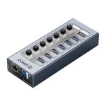 ORICO AT2U3-7AB-GY-BP 7-in-1 Aluminiumlegierung Multi-Port USB-HUB mit Einzelschaltern, EU-Stecker, UK-Stecker, AU-Stecker