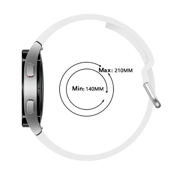 Universelles, farbiges Silikon-Ersatzarmband mit Dornschließe für Samsung Galaxy Watch4 (40 mm), Samsung Galaxy Watch4 (44 mm), Samsung Galaxy Watch4 Classic (42 mm) und Samsung Galaxy Watch4 Classic (46 mm).