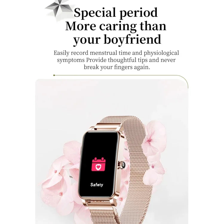 ZX19 Damen-Smartwatch mit 1,45-Zoll-HD-Bildschirm, Bluetooth 5.0, IP68 wasserdicht, unterstützt Schlafüberwachung, Menstruationszyklus-Erinnerung, Herzfrequenzmessung und Blutsauerstoffmessung, Armband: Milanaise