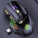 iMICE GW-X7 kabellose Gaming-Maus mit 7 Tasten, leisem Klick, wiederaufladbar und farbiger RGB-Beleuchtung, GW-X7 2.4G