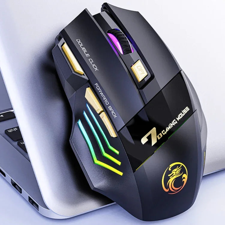iMICE GW-X7 kabellose Gaming-Maus mit 7 Tasten, leisem Klick, wiederaufladbar und farbiger RGB-Beleuchtung, GW-X7 2.4G