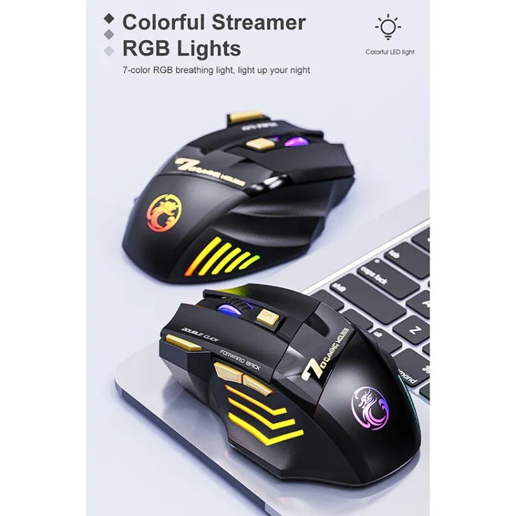 iMICE GW-X7 kabellose Gaming-Maus mit 7 Tasten, leisem Klick, wiederaufladbar und farbiger RGB-Beleuchtung, GW-X7 2.4G