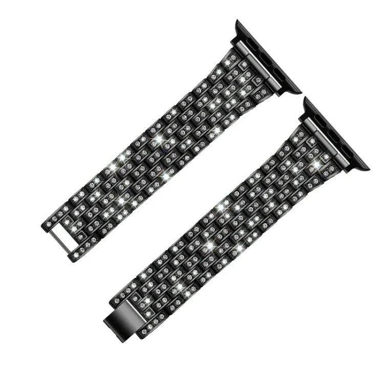 Ersatzarmband aus Edelstahl mit fünf Diamantperlen für Apple Watch Series 7 (41 mm), 6, SE, 5, 4 (40 mm), 3, 2, 1 (38 mm) und 7 (45 mm), 6, SE, 5, 4 (44 mm) sowie 3, 2, 1 (42 mm).
