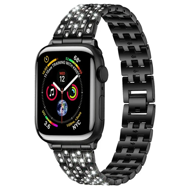 Ersatzarmband aus Edelstahl mit fünf Diamantperlen für Apple Watch Series 7 (41 mm), 6, SE, 5, 4 (40 mm), 3, 2, 1 (38 mm) und 7 (45 mm), 6, SE, 5, 4 (44 mm) sowie 3, 2, 1 (42 mm).