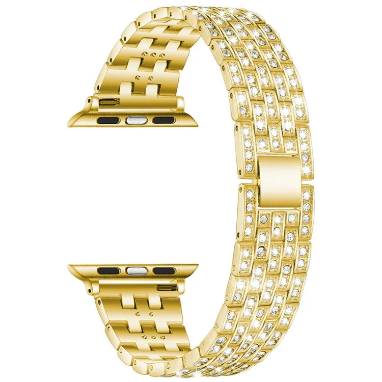Ersatzarmband aus Edelstahl mit fünf Diamantperlen für Apple Watch Series 7 (41 mm), 6, SE, 5, 4 (40 mm), 3, 2, 1 (38 mm) und 7 (45 mm), 6, SE, 5, 4 (44 mm) sowie 3, 2, 1 (42 mm).