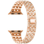 Ersatzarmband aus Edelstahl mit fünf Diamantperlen für Apple Watch Series 7 (41 mm), 6, SE, 5, 4 (40 mm), 3, 2, 1 (38 mm) und 7 (45 mm), 6, SE, 5, 4 (44 mm) sowie 3, 2, 1 (42 mm).