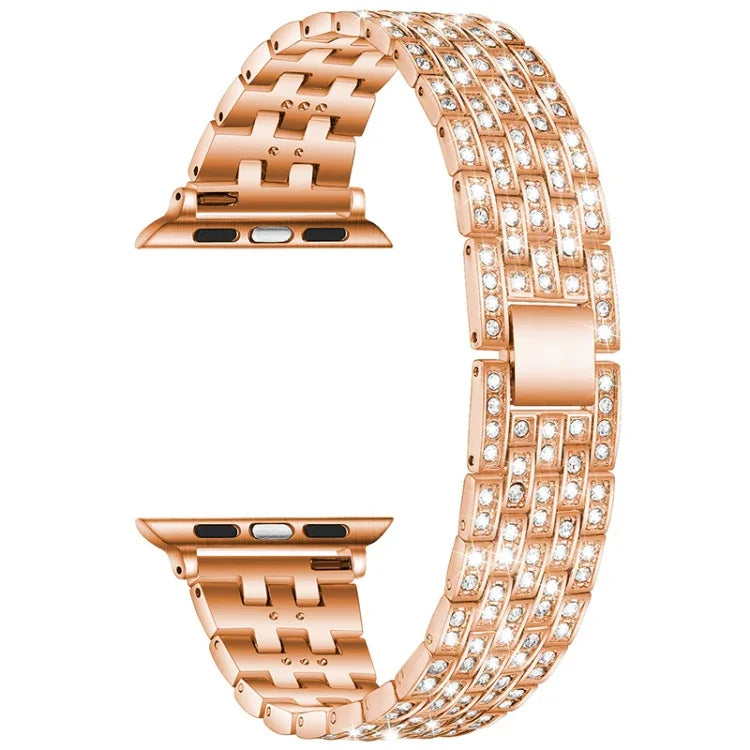 Ersatzarmband aus Edelstahl mit fünf Diamantperlen für Apple Watch Series 7 (41 mm), 6, SE, 5, 4 (40 mm), 3, 2, 1 (38 mm) und 7 (45 mm), 6, SE, 5, 4 (44 mm) sowie 3, 2, 1 (42 mm).