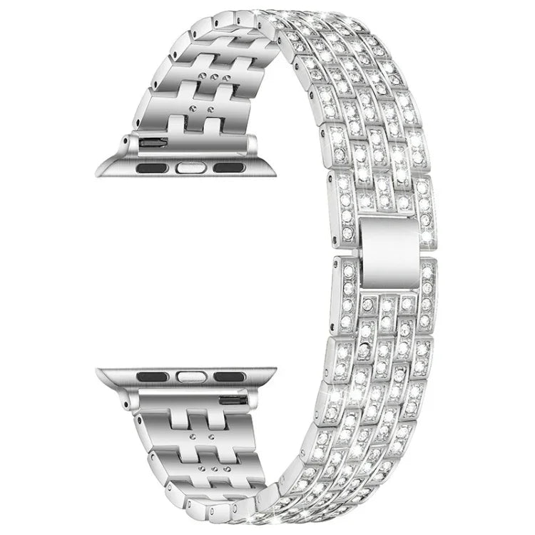 Ersatzarmband aus Edelstahl mit fünf Diamantperlen für Apple Watch Series 7 (41 mm), 6, SE, 5, 4 (40 mm), 3, 2, 1 (38 mm) und 7 (45 mm), 6, SE, 5, 4 (44 mm) sowie 3, 2, 1 (42 mm).