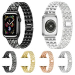 Ersatzarmband aus Edelstahl mit fünf Diamantperlen für Apple Watch Series 7 (41 mm), 6, SE, 5, 4 (40 mm), 3, 2, 1 (38 mm) und 7 (45 mm), 6, SE, 5, 4 (44 mm) sowie 3, 2, 1 (42 mm).