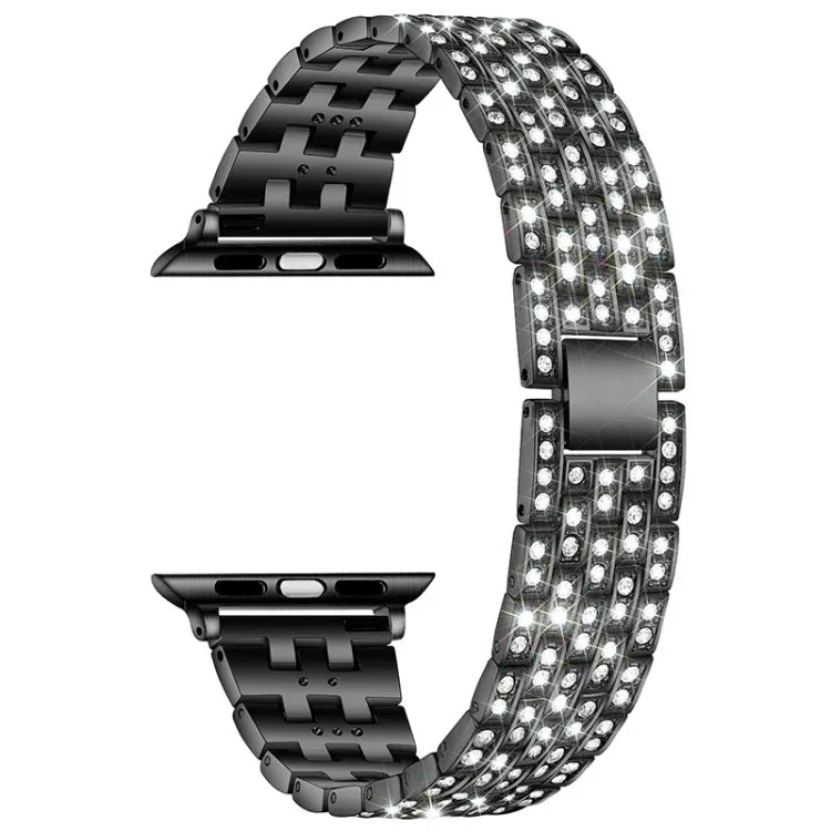 Ersatzarmband aus Edelstahl mit fünf Diamantperlen für Apple Watch Series 7 (41 mm), 6, SE, 5, 4 (40 mm), 3, 2, 1 (38 mm) und 7 (45 mm), 6, SE, 5, 4 (44 mm) sowie 3, 2, 1 (42 mm).