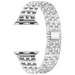 Ersatzarmband aus Edelstahl mit fünf Diamantperlen für Apple Watch Series 7 (41 mm), 6, SE, 5, 4 (40 mm), 3, 2, 1 (38 mm) und 7 (45 mm), 6, SE, 5, 4 (44 mm) sowie 3, 2, 1 (42 mm).