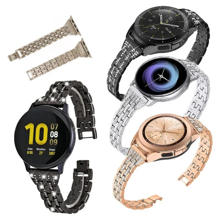 Ersatzarmband aus Stahl mit zwei Reihen Diamanten für Samsung Smartwatch, 22 mm