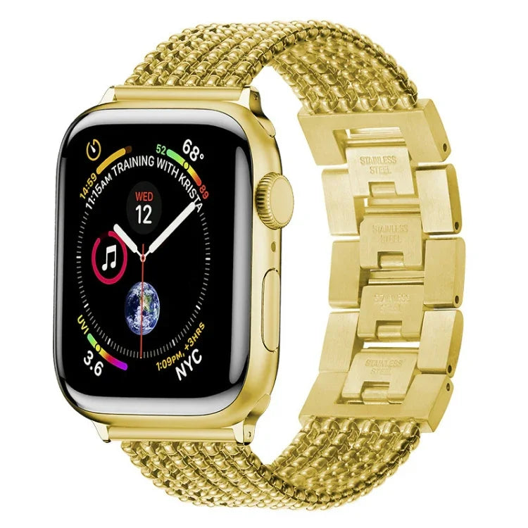 Six-chains Three-beads Steel Replacement Strap Watchband For Apple Watch Series, 7 41mm / 6 & SE & 5 & 4 40mm / 3 & 2 & 1 38mm, 7 45mm / 6 & SE & 5 & 4 44mm / 3 & 2 & 1 42mm