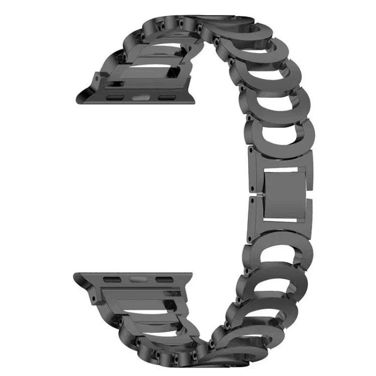 Ersatzarmband aus Stahl mit Diamanten im C-Design für Apple Watch Series 7 (41 mm), 6, SE, 5, 4 (40 mm), 3, 2, 1 (38 mm) und 7 (45 mm), 6, SE, 5, 4 (44 mm) sowie 3, 2, 1 (42 mm).