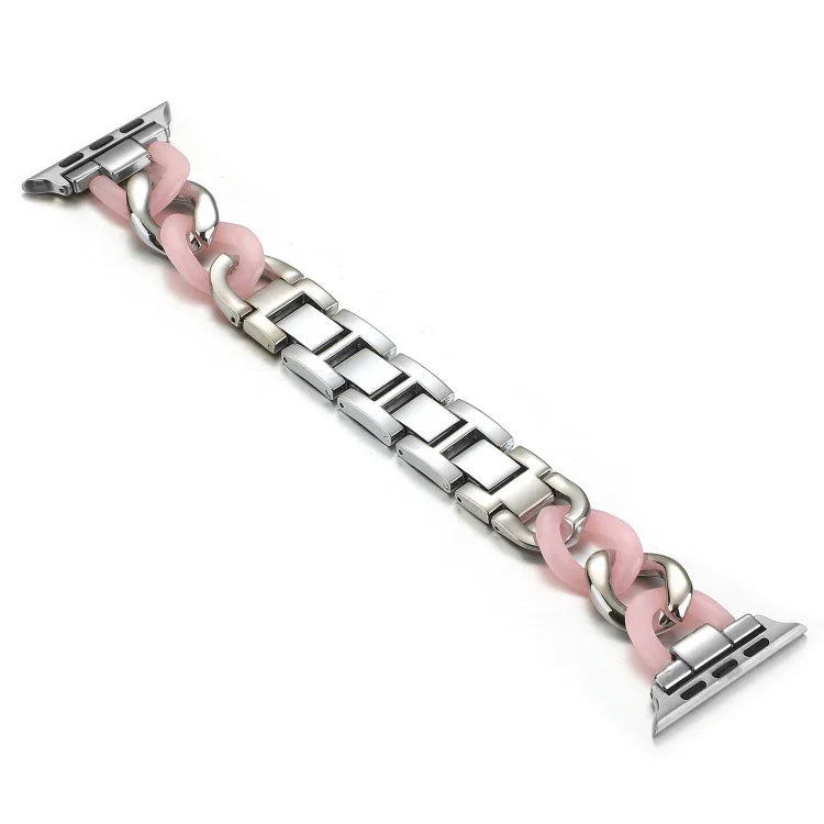 Cowboy Chain + Resin Metal Replacement Strap Watchband For Apple Watch Series, 7 41mm / 6 & SE & 5 & 4 40mm / 3 & 2 & 1 38mm, 7 45mm / 6 & SE & 5 & 4 44mm / 3 & 2 & 1 42mm