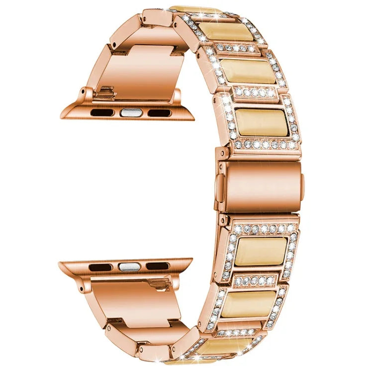 Dreireihiges Diamant- und Edelsteinarmband als Ersatz für Apple Watch Series 7 (41 mm), 6, SE, 5, 4 (40 mm), 3, 2, 1 (38 mm) und 7 (45 mm), 6, SE, 5, 4 (44 mm) sowie 3, 2, 1 (42 mm).