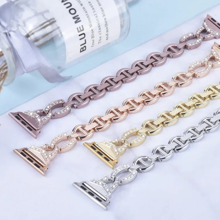 Diamantbesetztes Edelstahl-Ersatzarmband für Apple Watch Series 7 (41 mm), 6, SE, 5, 4 (40 mm), 3, 2, 1 (38 mm) und 7 (45 mm), 6, SE, 5, 4 (44 mm) sowie 3, 2, 1 (42 mm).