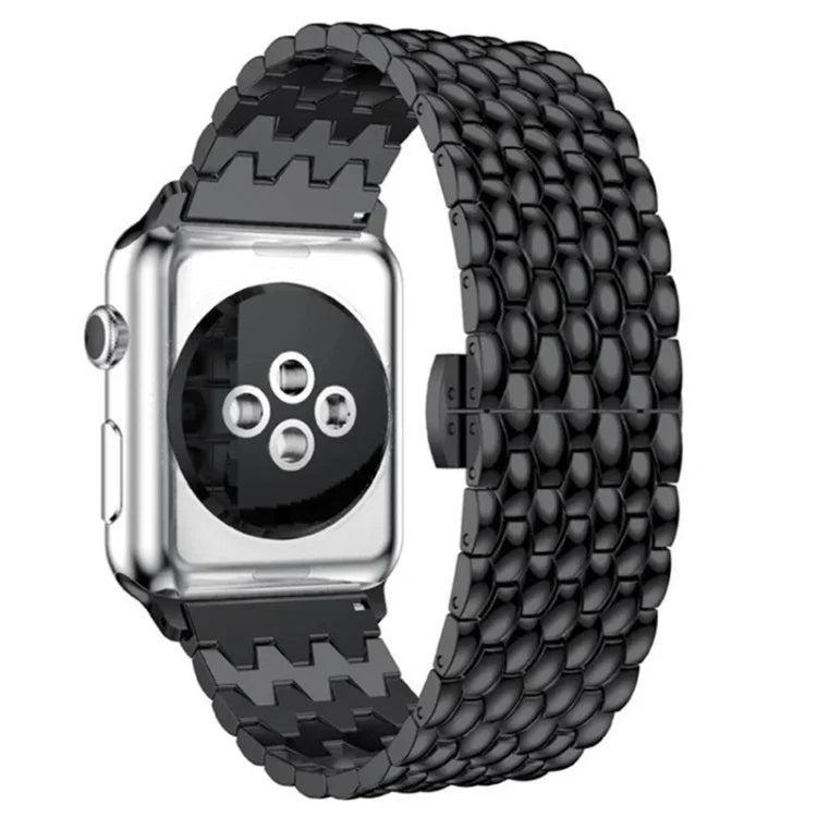 Metallarmband mit Fischschuppenmuster als Ersatz für Apple Watch Series 7 (41 mm), 6, SE, 5, 4 (40 mm), 3, 2, 1 (38 mm) und 7 (45 mm), 6, SE, 5, 4 (44 mm) sowie 3, 2, 1 (42 mm).