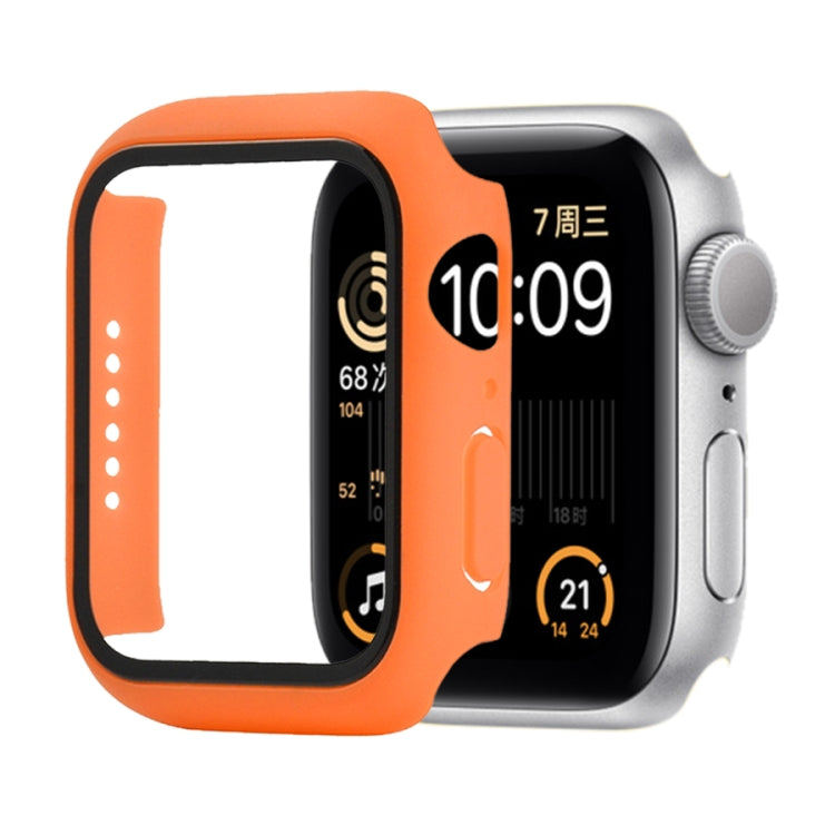 Stoßfeste PC+Hartglas-Schutzhülle mit Kartonverpackung für Apple Watch 44mm (Orange), für Apple Watch Series 6 / 5 / 4 / Watch SE 44mm, für Apple Watch Series 6 & SE & 5 & 4 44mm, für Apple Watch Series 3 & 2 & 1 42mm